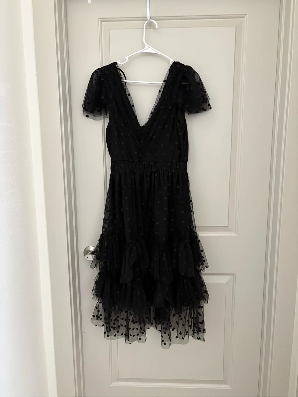 Black Polka Dot Tiered Midi Dress - Women Eva Franco Size 12
